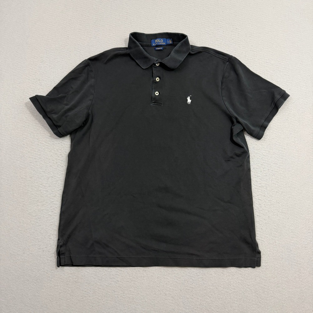 Polo Ralph Lauren Shirt Large Black Classic Fit Short Sleeve Pony Logo Preppy